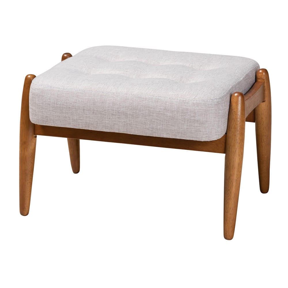 Baxton Studio - Jeanine Footstool in Greyish Beige/Walnut Brown - BBT5455-Greyish Beige/Walnut-Stool view 1