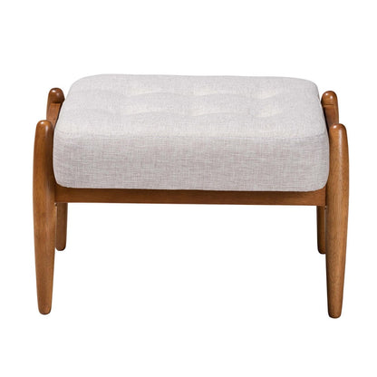 Baxton Studio - Jeanine Footstool in Greyish Beige/Walnut Brown - BBT5455-Greyish Beige/Walnut-Stool view 2