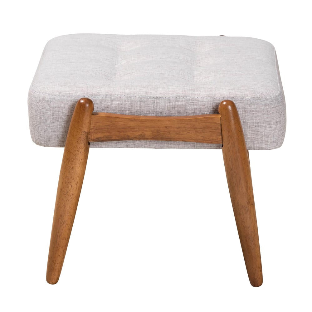 Baxton Studio - Jeanine Footstool in Greyish Beige/Walnut Brown - BBT5455-Greyish Beige/Walnut-Stool view 3