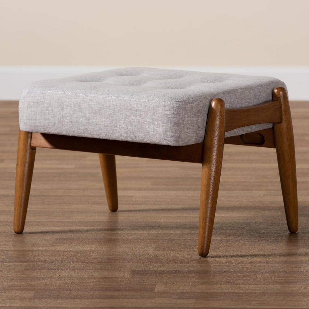 Baxton Studio - Jeanine Footstool in Greyish Beige/Walnut Brown - BBT5455-Greyish Beige/Walnut-Stool view 7