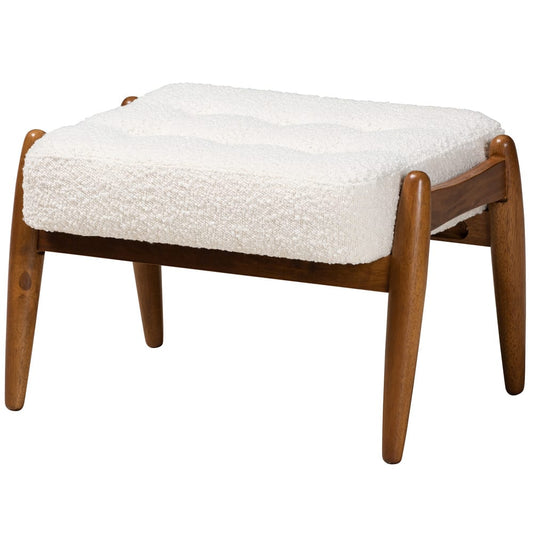 Baxton Studio - Jeanine Footstool in White/Walnut Brown - BBT5455-Maya-Cream/Walnut-Stool view 1