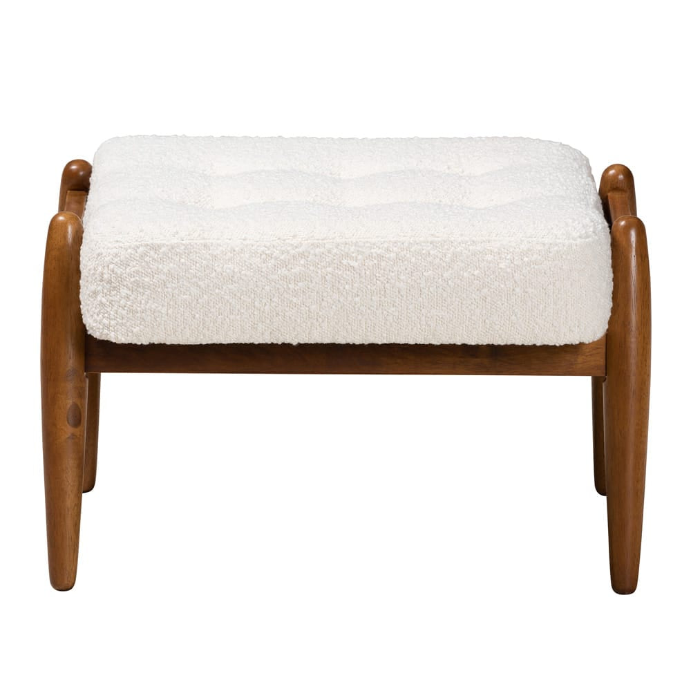 Baxton Studio - Jeanine Footstool in White/Walnut Brown - BBT5455-Maya-Cream/Walnut-Stool view 2