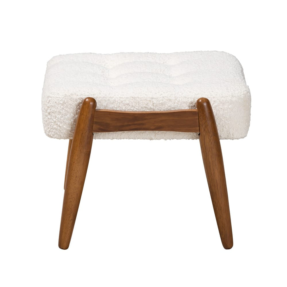 Baxton Studio - Jeanine Footstool in White/Walnut Brown - BBT5455-Maya-Cream/Walnut-Stool view 3