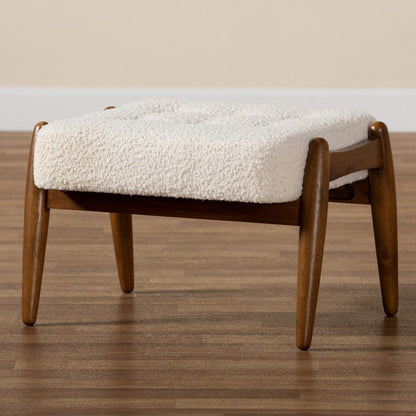 Baxton Studio - Jeanine Footstool in White/Walnut Brown - BBT5455-Maya-Cream/Walnut-Stool view 7