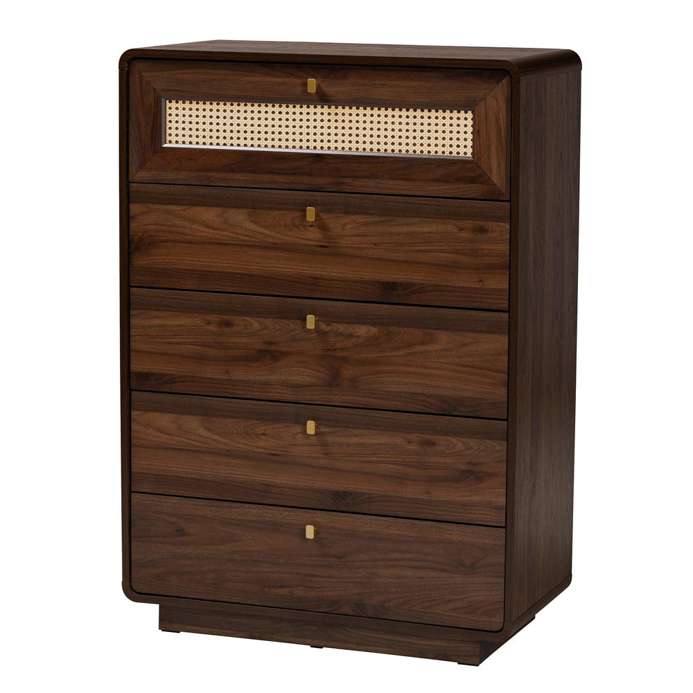 Baxton Studio - Jenibelle Chest in Walnut Brown/Brown - LV38 COD3823WI-Columbia-Rattan-5DW-Chest view 1