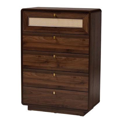 Baxton Studio - Jenibelle Chest in Walnut Brown/Brown - LV38 COD3823WI-Columbia-Rattan-5DW-Chest view 1