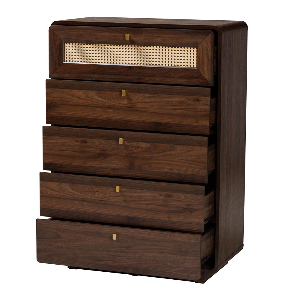 Baxton Studio - Jenibelle Chest in Walnut Brown/Brown - LV38 COD3823WI-Columbia-Rattan-5DW-Chest view 2