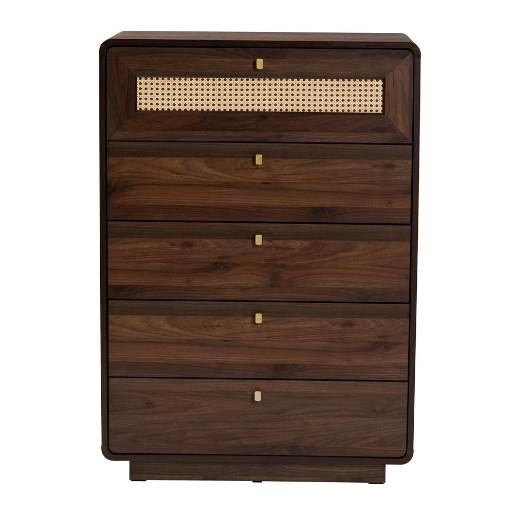 Baxton Studio - Jenibelle Chest in Walnut Brown/Brown - LV38 COD3823WI-Columbia-Rattan-5DW-Chest view 3