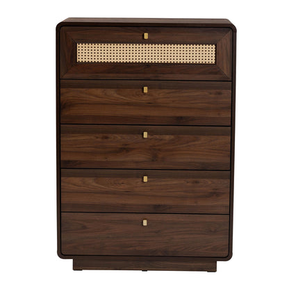 Baxton Studio - Jenibelle Chest in Walnut Brown/Brown - LV38 COD3823WI-Columbia-Rattan-5DW-Chest view 3