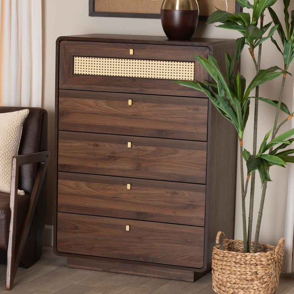 Baxton Studio - Jenibelle Chest in Walnut Brown/Brown - LV38 COD3823WI-Columbia-Rattan-5DW-Chest view 8