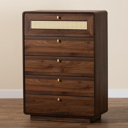 Baxton Studio - Jenibelle Chest in Walnut Brown/Brown - LV38 COD3823WI-Columbia-Rattan-5DW-Chest view 9