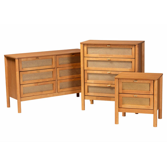 Baxton Studio - Jenn Bedroom Set in Golden Brown/Distressed Rattan - Adalyn-Distressed/NT Oak-3PC Storage Set view 1