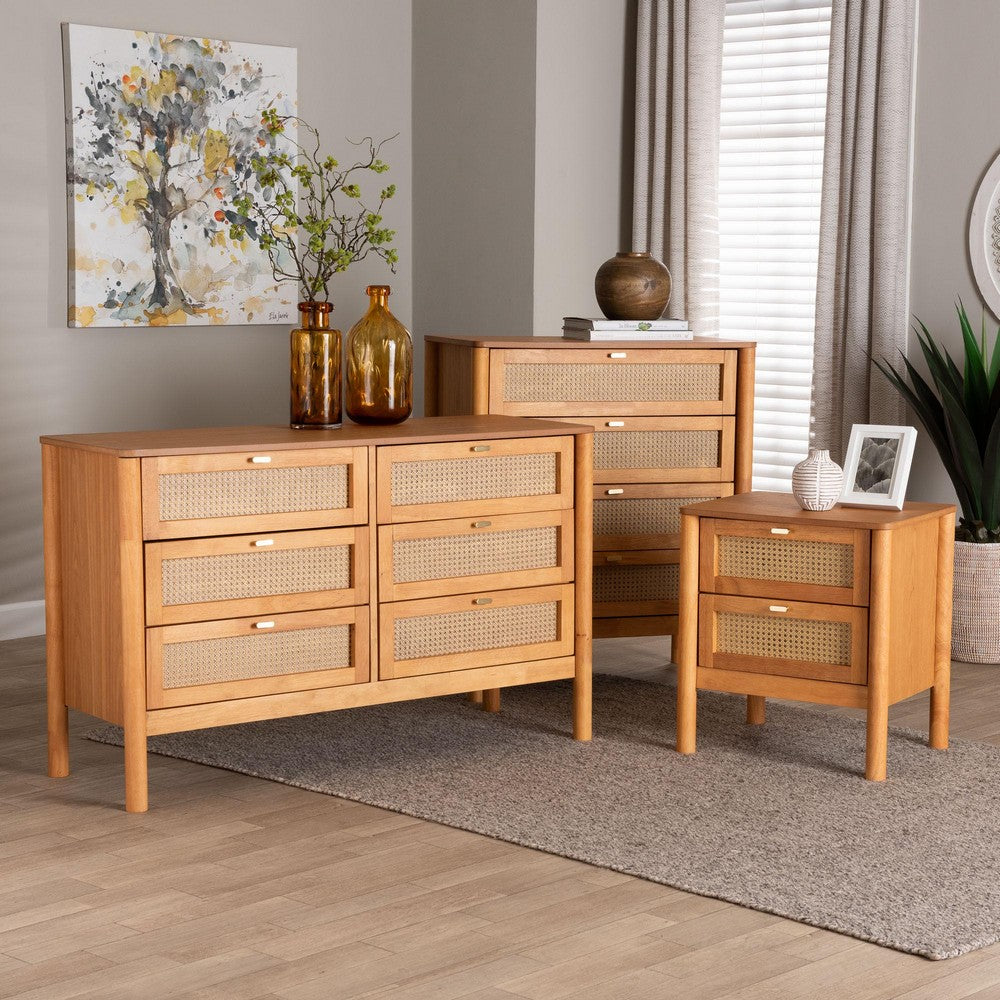 Baxton Studio - Jenn Bedroom Set in Golden Brown/Distressed Rattan - Adalyn-Distressed/NT Oak-3PC Storage Set view 8