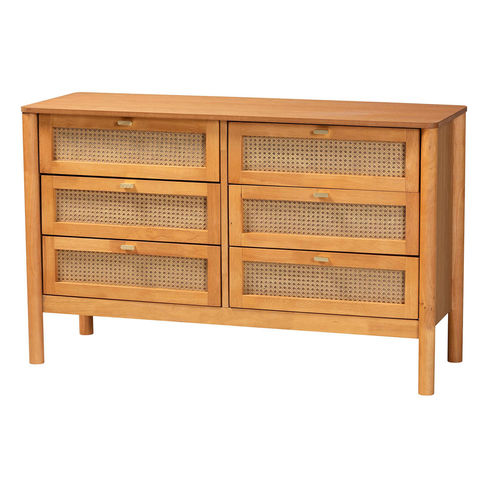 Baxton Studio - Jenn Dresser in Golden Brown/Distressed Rattan - MG9006-5703R Rattan/NTOak1203-6D-Dresser view 1