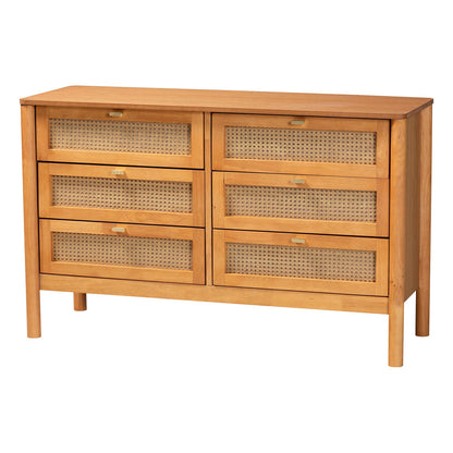 Baxton Studio - Jenn Dresser in Golden Brown/Distressed Rattan - MG9006-5703R Rattan/NTOak1203-6D-Dresser view 1