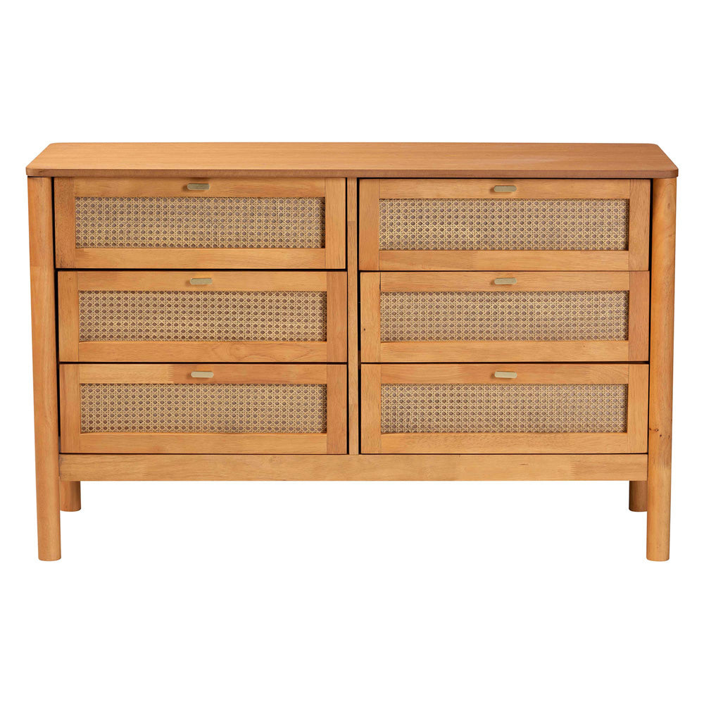 Baxton Studio - Jenn Dresser in Golden Brown/Distressed Rattan - MG9006-5703R Rattan/NTOak1203-6D-Dresser view 3