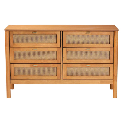 Baxton Studio - Jenn Dresser in Golden Brown/Distressed Rattan - MG9006-5703R Rattan/NTOak1203-6D-Dresser view 3