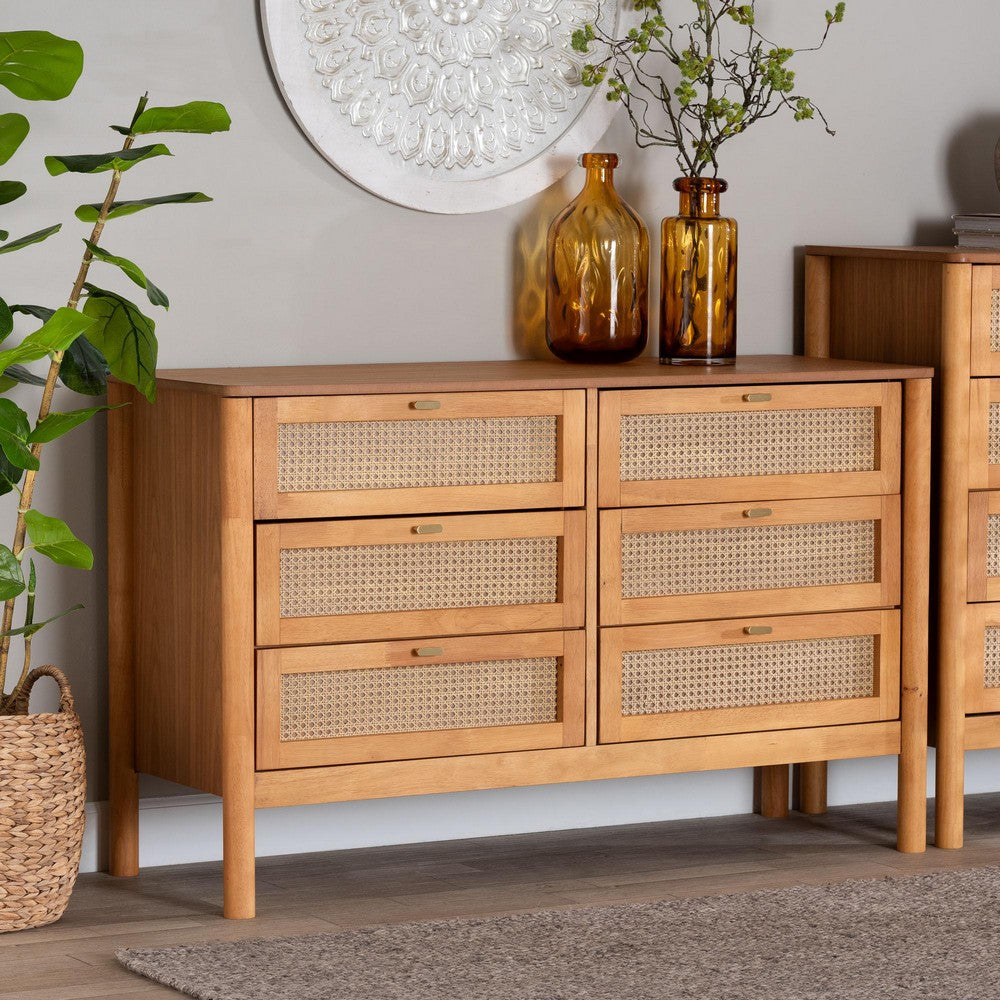 Baxton Studio - Jenn Dresser in Golden Brown/Distressed Rattan - MG9006-5703R Rattan/NTOak1203-6D-Dresser view 8