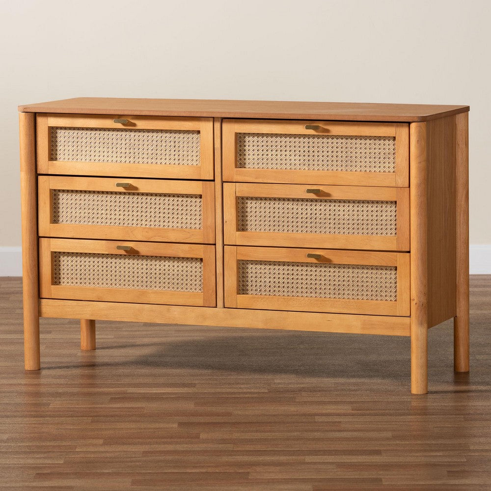 Baxton Studio - Jenn Dresser in Golden Brown/Distressed Rattan - MG9006-5703R Rattan/NTOak1203-6D-Dresser view 9