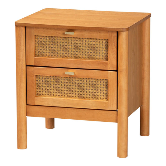 Baxton Studio - Jenn Nightstand in Golden Brown/Distressed Rattan - MG9006-5703R Rattan/NTOak1203-2D-Nightstand view 1