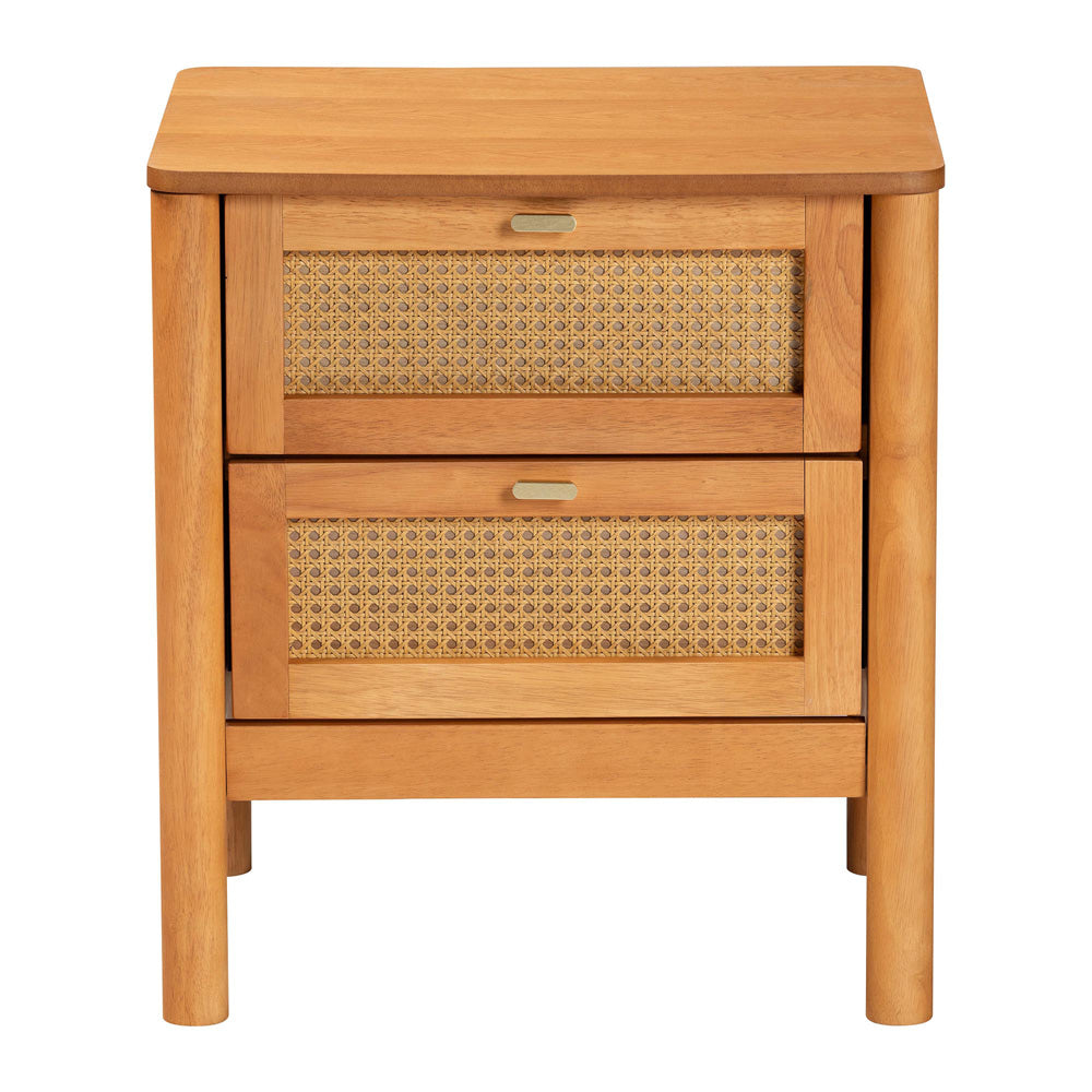 Baxton Studio - Jenn Nightstand in Golden Brown/Distressed Rattan - MG9006-5703R Rattan/NTOak1203-2D-Nightstand view 3