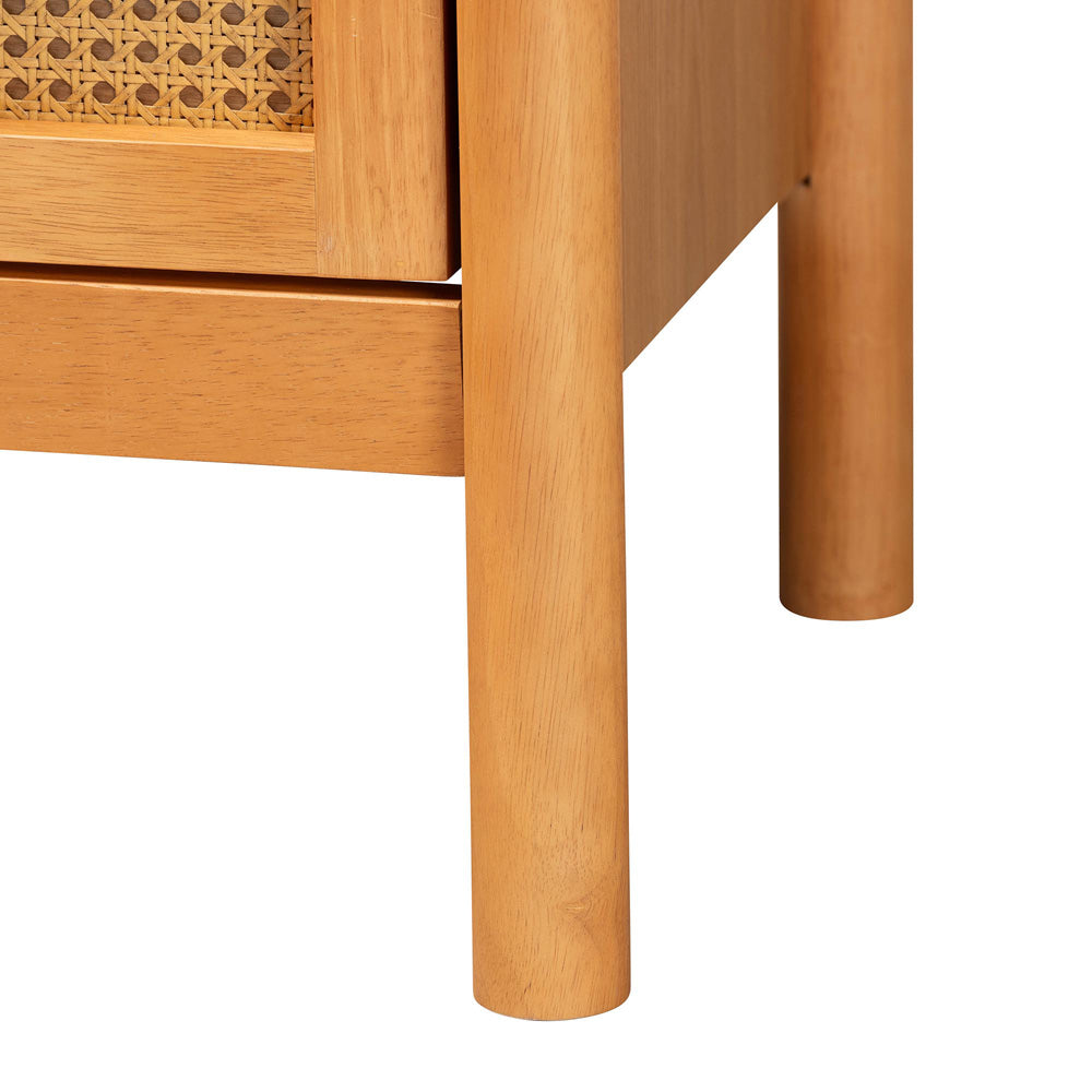 Baxton Studio - Jenn Nightstand in Golden Brown/Distressed Rattan - MG9006-5703R Rattan/NTOak1203-2D-Nightstand view 6