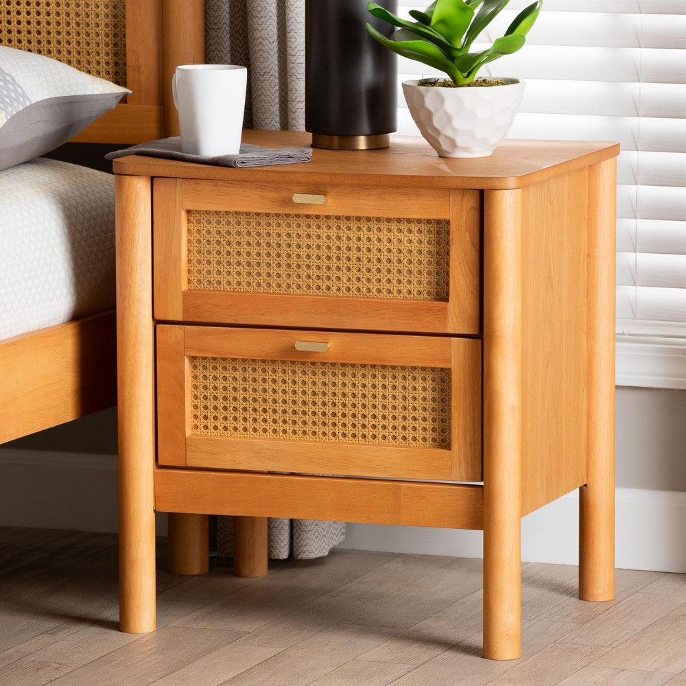 Baxton Studio - Jenn Nightstand in Golden Brown/Distressed Rattan - MG9006-5703R Rattan/NTOak1203-2D-Nightstand view 8