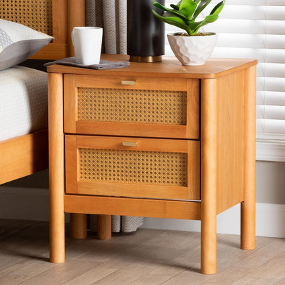 Baxton Studio - Jenn Nightstand in Golden Brown/Distressed Rattan - MG9006-5703R Rattan/NTOak1203-2D-Nightstand view 8