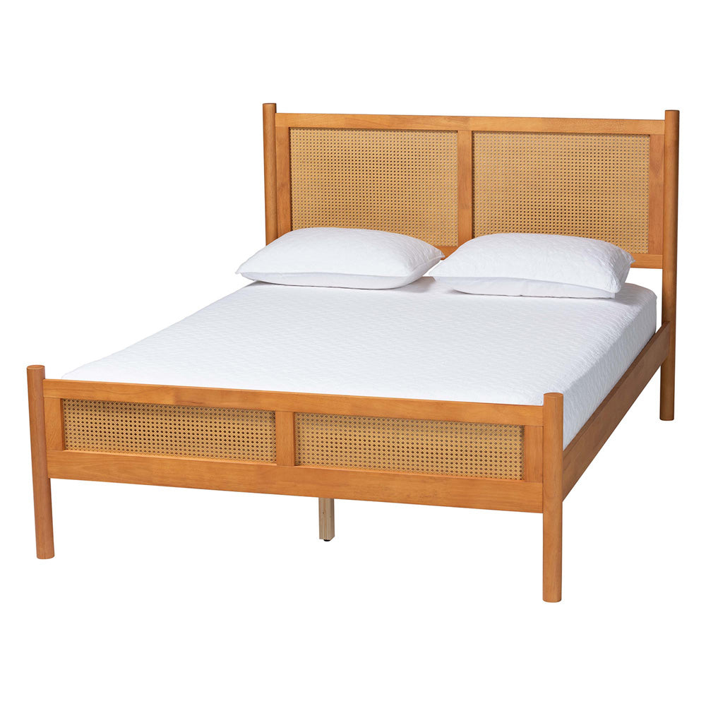 Baxton Studio - Jenn Queen Bedroom Set in Golden Brown/Distressed Rattan - Jenn-Distressed/NT Oak-Queen 4PC Bedroom Set view 3