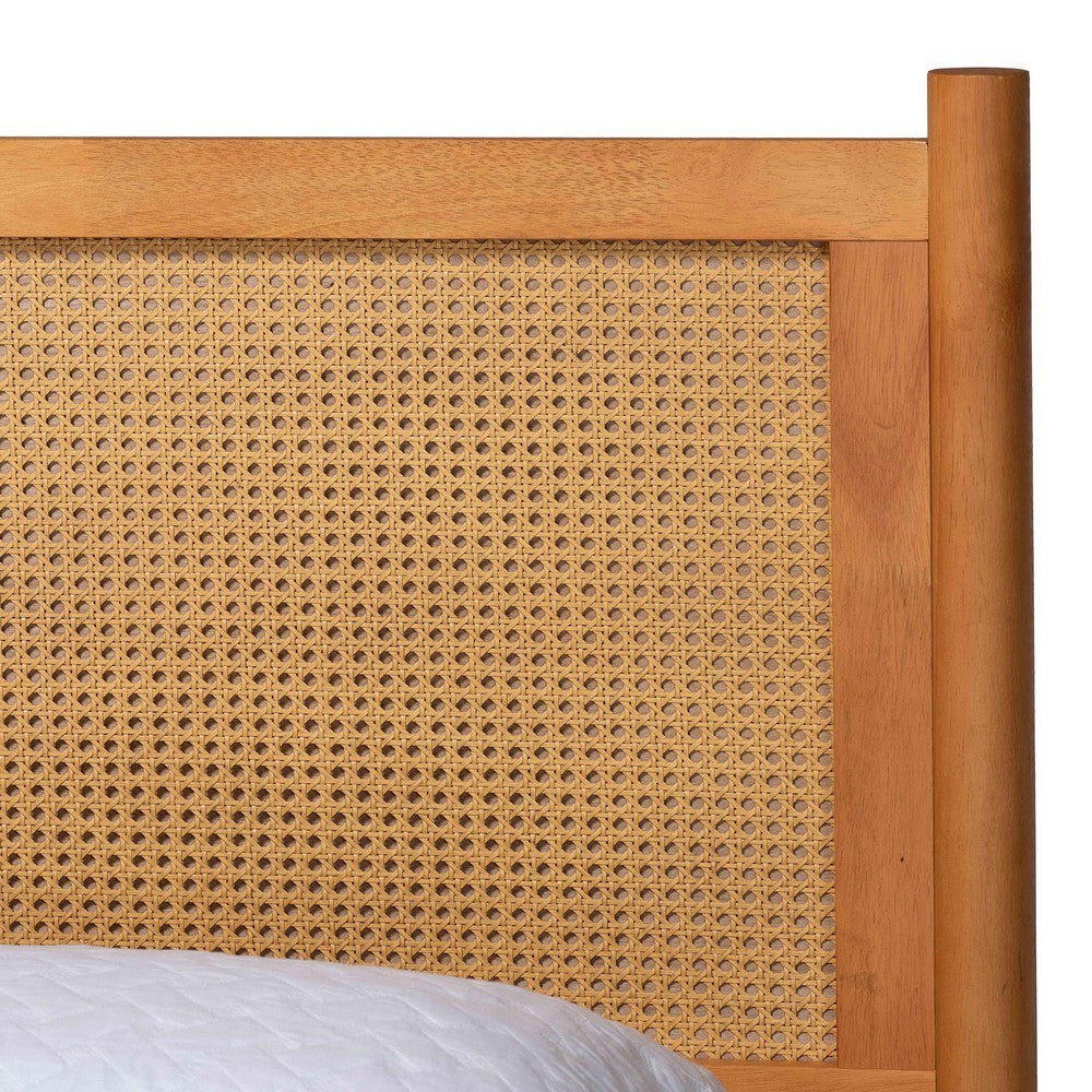 Baxton Studio - Jenn Queen Bedroom Set in Golden Brown/Distressed Rattan - Jenn-Distressed/NT Oak-Queen 4PC Bedroom Set view 9