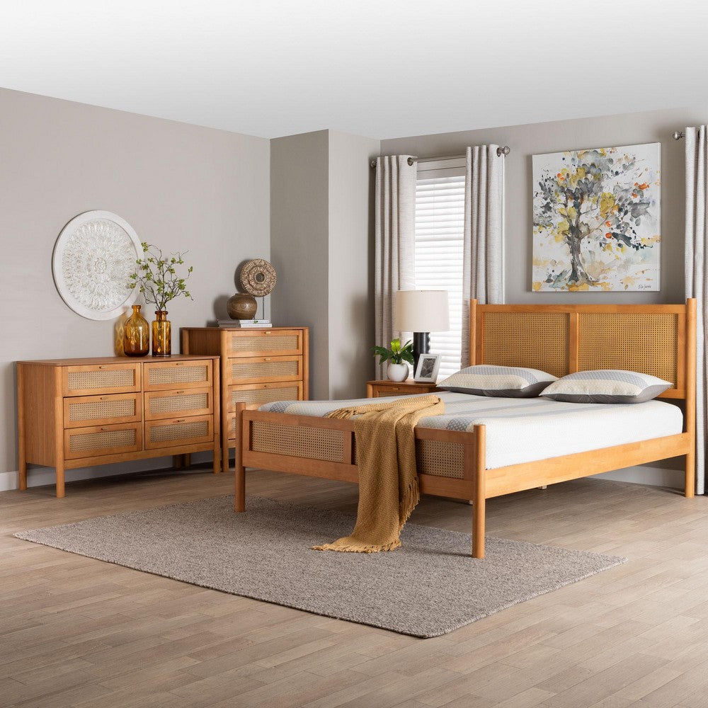 Baxton Studio - Jenn Queen Bedroom Set in Golden Brown/Distressed Rattan - Jenn-Distressed/NT Oak-Queen 4PC Bedroom Set view 11