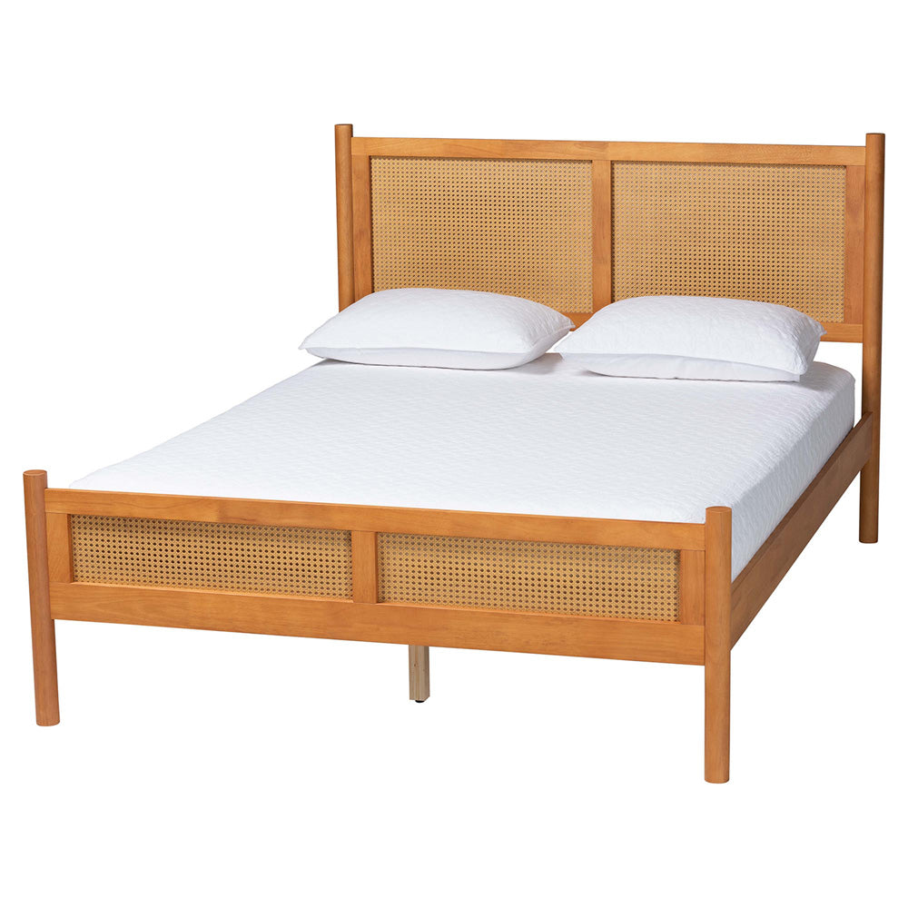 Baxton Studio - Jenn Queen Bedroom Set in Golden Brown/Distressed Rattan - Jenn-Distressed/NT Oak-Queen 5PC Bedroom Set view 3