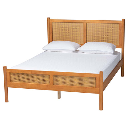 Baxton Studio - Jenn Queen Bedroom Set in Golden Brown/Distressed Rattan - Jenn-Distressed/NT Oak-Queen 5PC Bedroom Set view 3