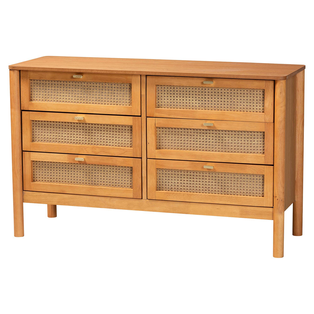 Baxton Studio - Jenn Queen Bedroom Set in Golden Brown/Distressed Rattan - Jenn-Distressed/NT Oak-Queen 5PC Bedroom Set view 6