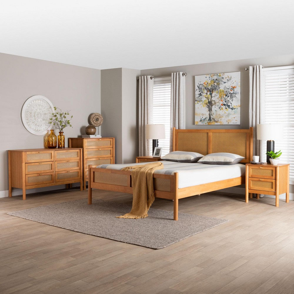 Baxton Studio - Jenn Queen Bedroom Set in Golden Brown/Distressed Rattan - Jenn-Distressed/NT Oak-Queen 5PC Bedroom Set view 11