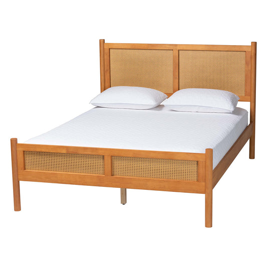Baxton Studio - Jenn Queen Size Bed in Golden Brown/Distressed Rattan - MG0224-1-5703R Rattan/NTOak1203-Queen view 1
