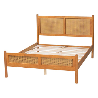 Baxton Studio - Jenn Queen Size Bed in Golden Brown/Distressed Rattan - MG0224-1-5703R Rattan/NTOak1203-Queen view 3