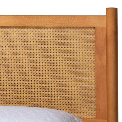 Baxton Studio - Jenn Queen Size Bed in Golden Brown/Distressed Rattan - MG0224-1-5703R Rattan/NTOak1203-Queen view 4