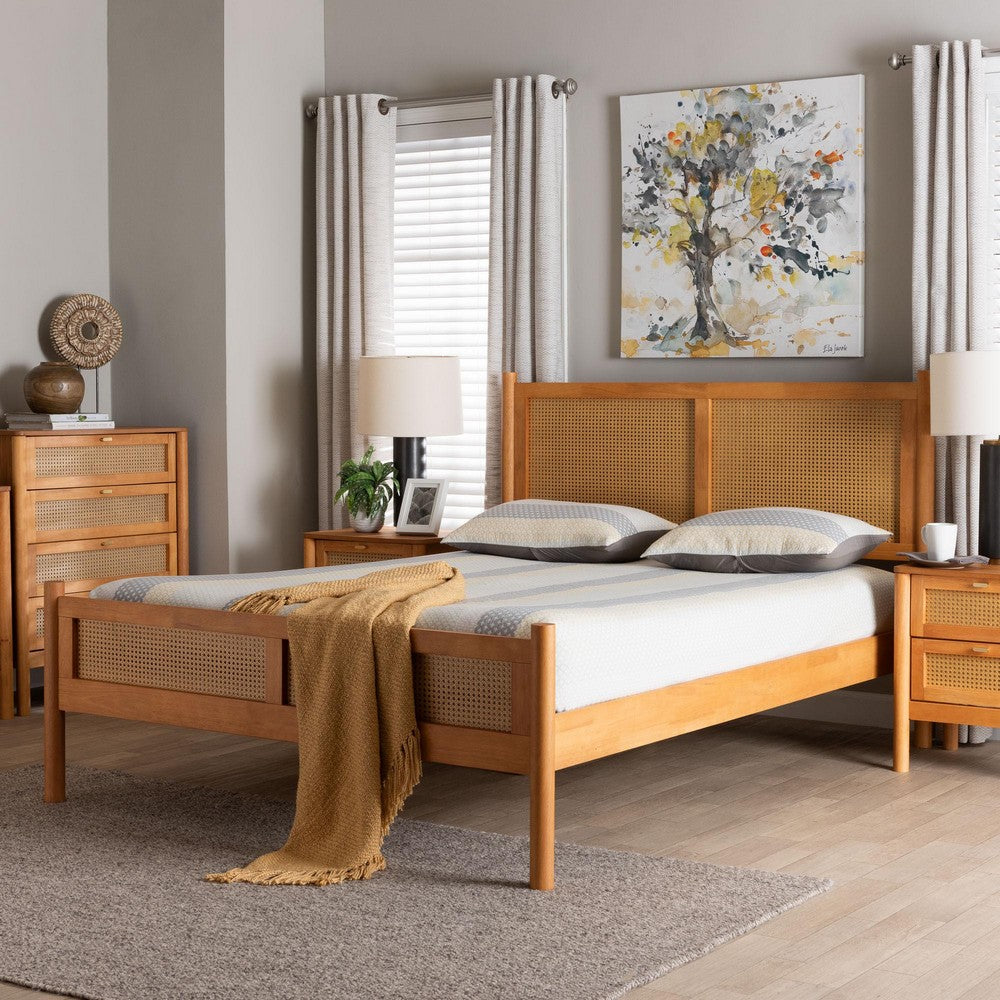 Baxton Studio - Jenn Queen Size Bed in Golden Brown/Distressed Rattan - MG0224-1-5703R Rattan/NTOak1203-Queen view 7
