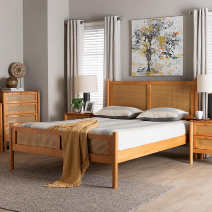 Baxton Studio - Jenn Queen Size Bed in Golden Brown/Distressed Rattan - MG0224-1-5703R Rattan/NTOak1203-Queen view 7