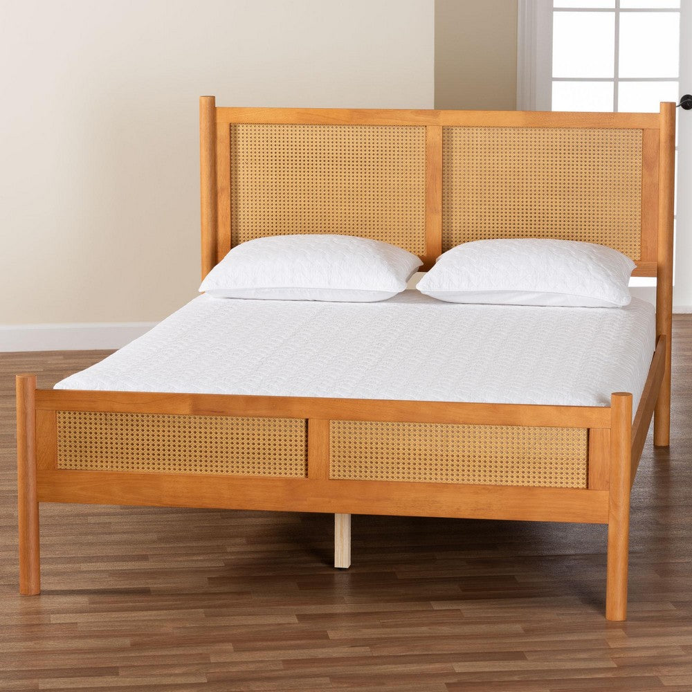 Baxton Studio - Jenn Queen Size Bed in Golden Brown/Distressed Rattan - MG0224-1-5703R Rattan/NTOak1203-Queen view 8