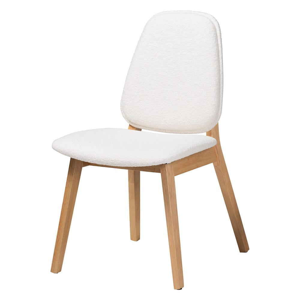 Baxton Studio - Jennica Dining Set in White/Natural Brown - Jennica-White Boucle/Natural-5PC Dining Set view 2
