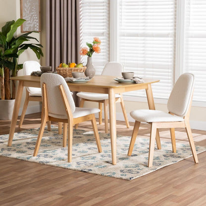 Baxton Studio - Jennica Dining Set in White/Natural Brown - Jennica-White Boucle/Natural-5PC Dining Set view 8