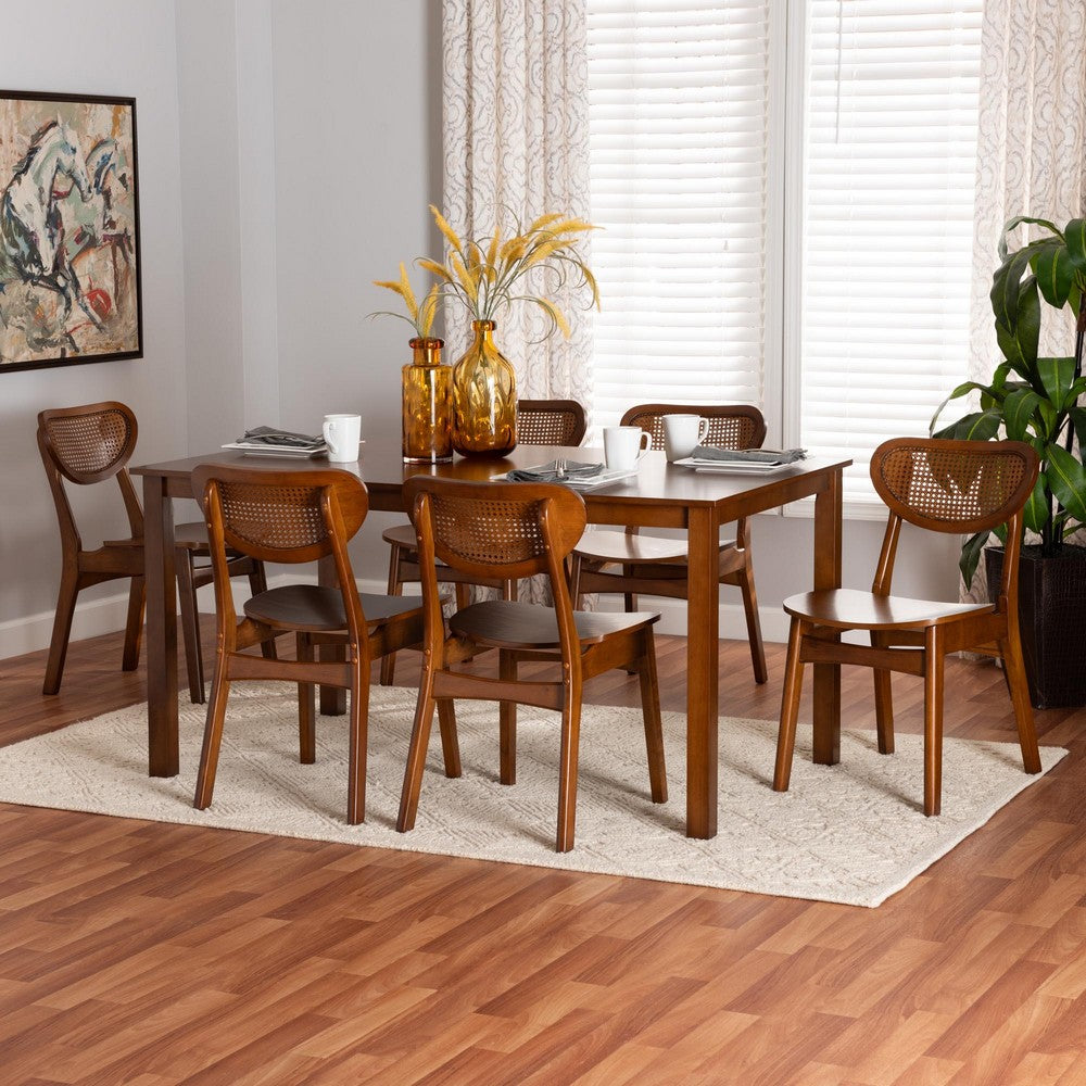 Baxton Studio - Jeriah Dining Set in Walnut Brown/Brown - RH253C-Walnut Rattan-Rectangle-7PC Dining Set view 8