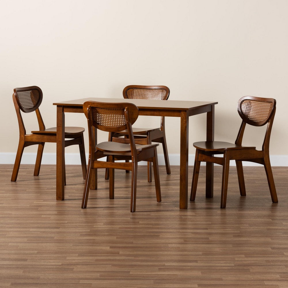 Baxton Studio - Jeriah Dining Set in Walnut Brown/Light Brown - RH253C-Walnut Rattan-Rectangle-5PC Dining Set view 9