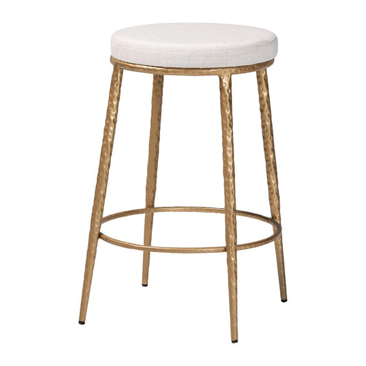 Baxton Studio - Jessa Counter Stool in Ivory/Gold - FUR6901-Hammered Metal-CS view 1