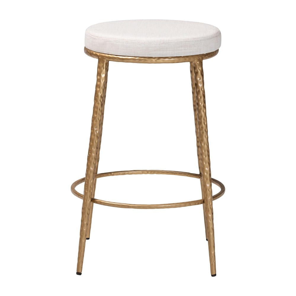 Baxton Studio - Jessa Counter Stool in Ivory/Gold - FUR6901-Hammered Metal-CS view 2