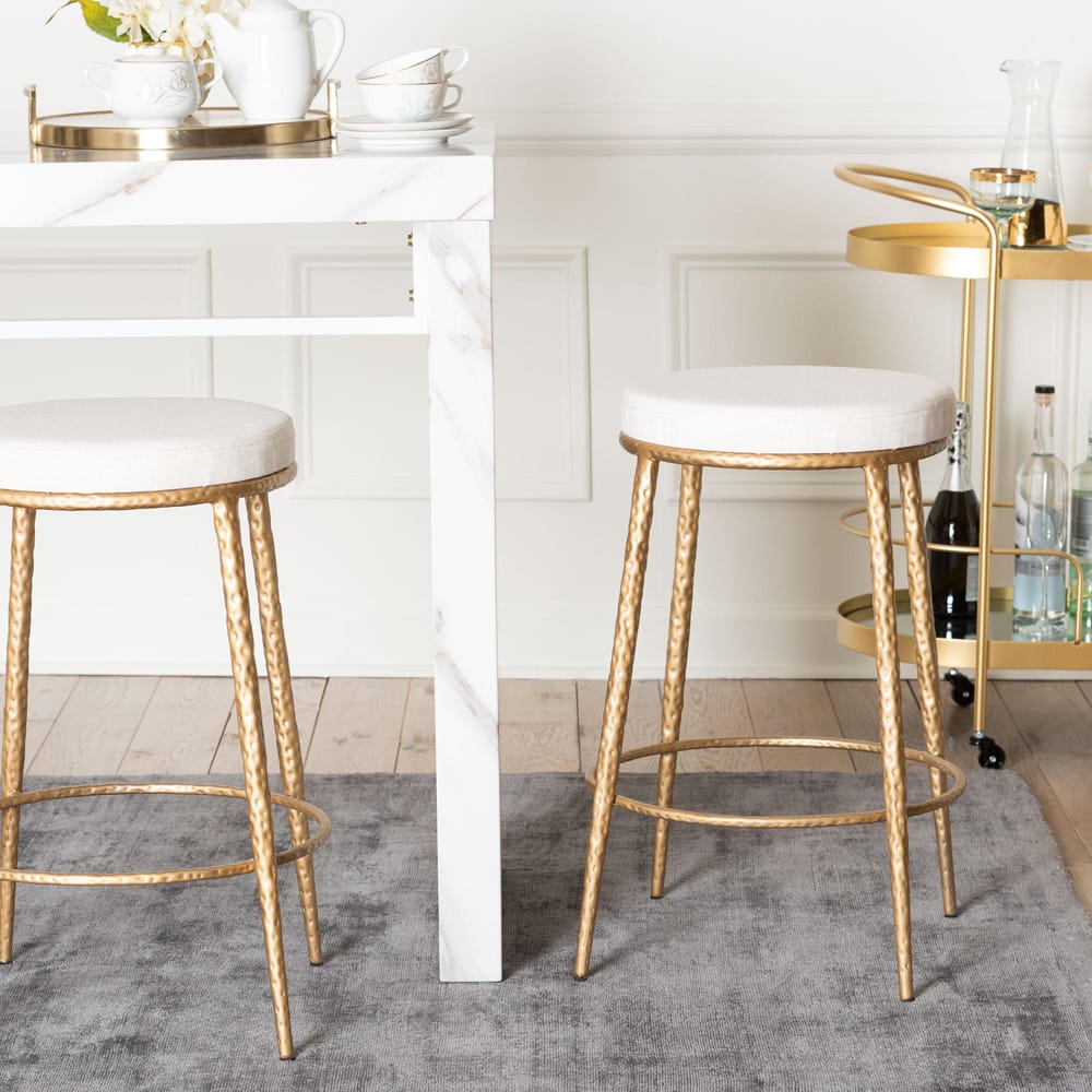 Baxton Studio - Jessa Counter Stool in Ivory/Gold - FUR6901-Hammered Metal-CS view 6