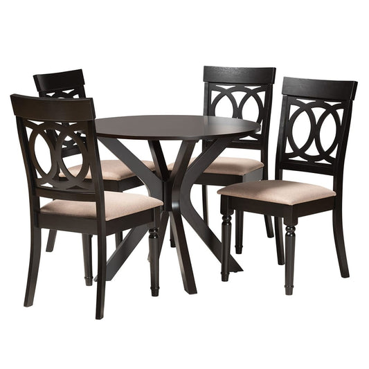 Baxton Studio - Jessie Dining Set in Beige/Dark Brown - Jessie-Sand/Dark Brown-5PC Dining Set view 1