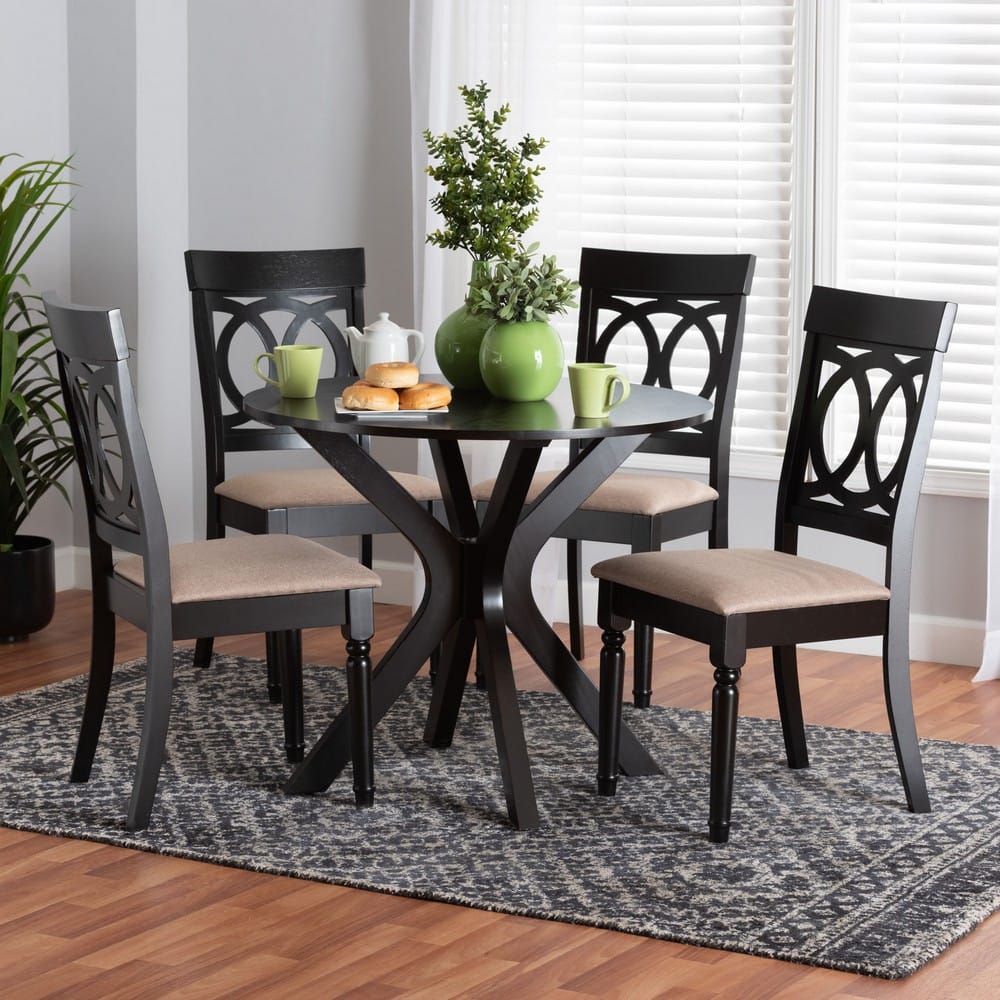 Baxton Studio - Jessie Dining Set in Beige/Dark Brown - Jessie-Sand/Dark Brown-5PC Dining Set view 8